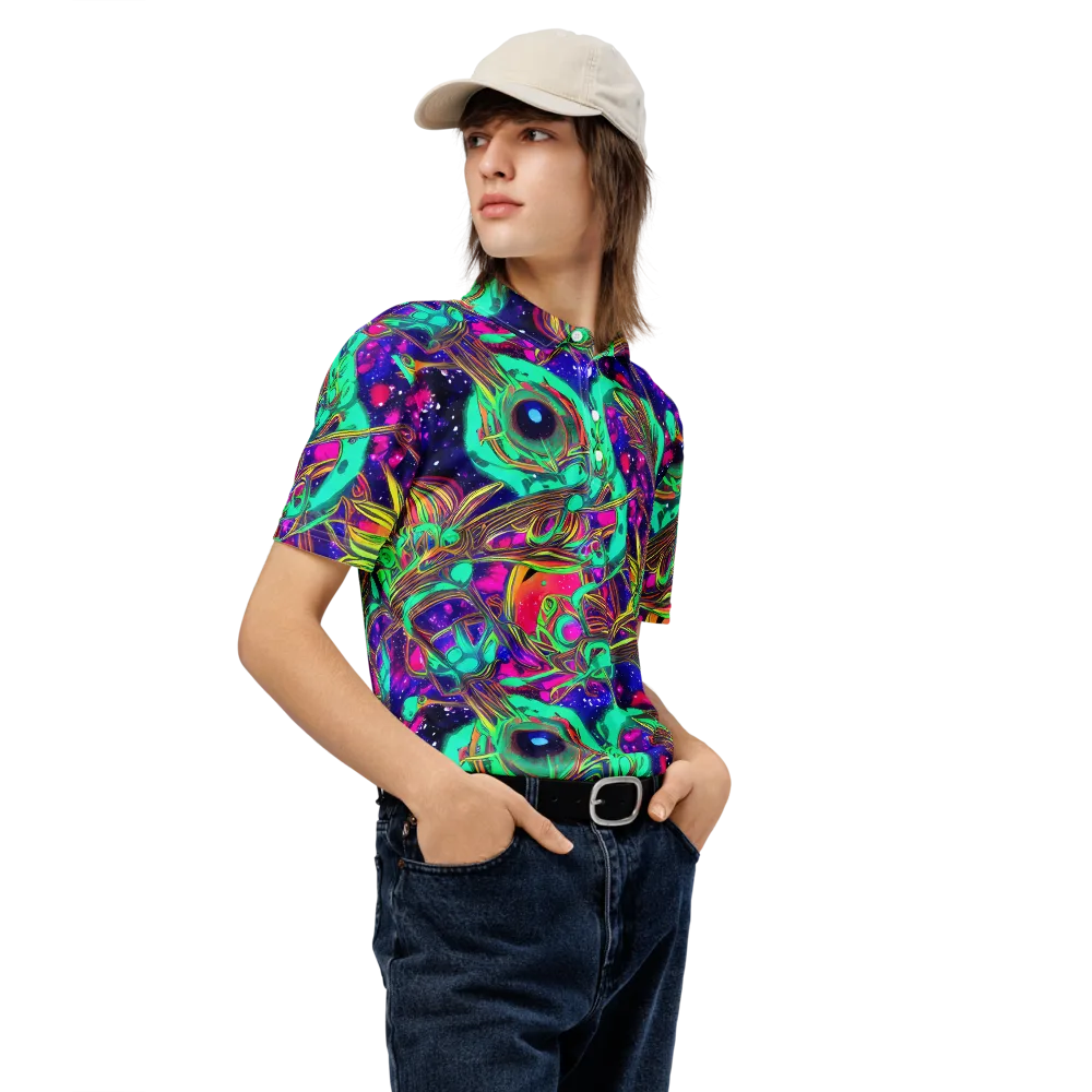Neon Nebula Reef on Men's Slim Fit Polo Shirt — Right Front
