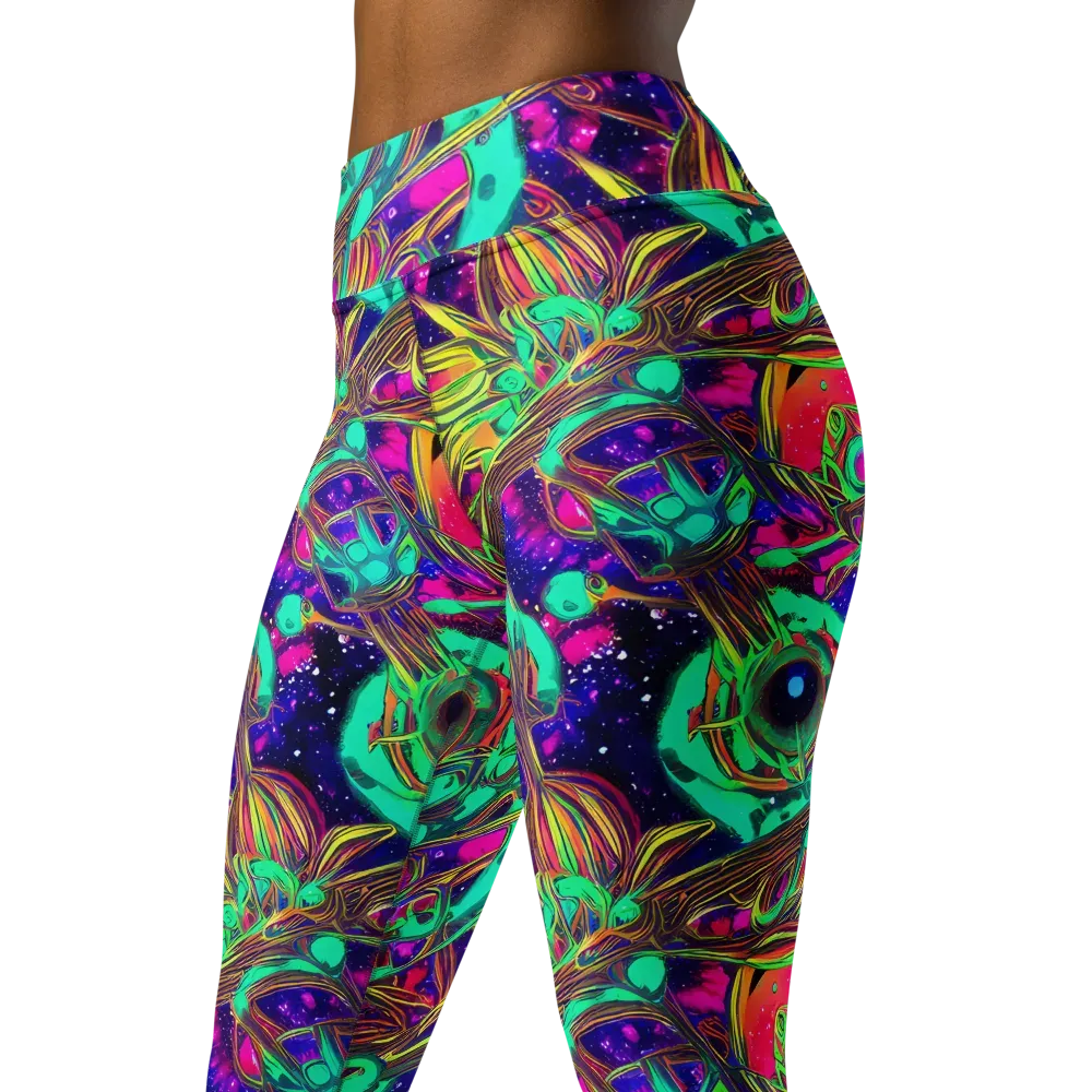 Neon Nebula Reef on Yoga Leggings — Left Front