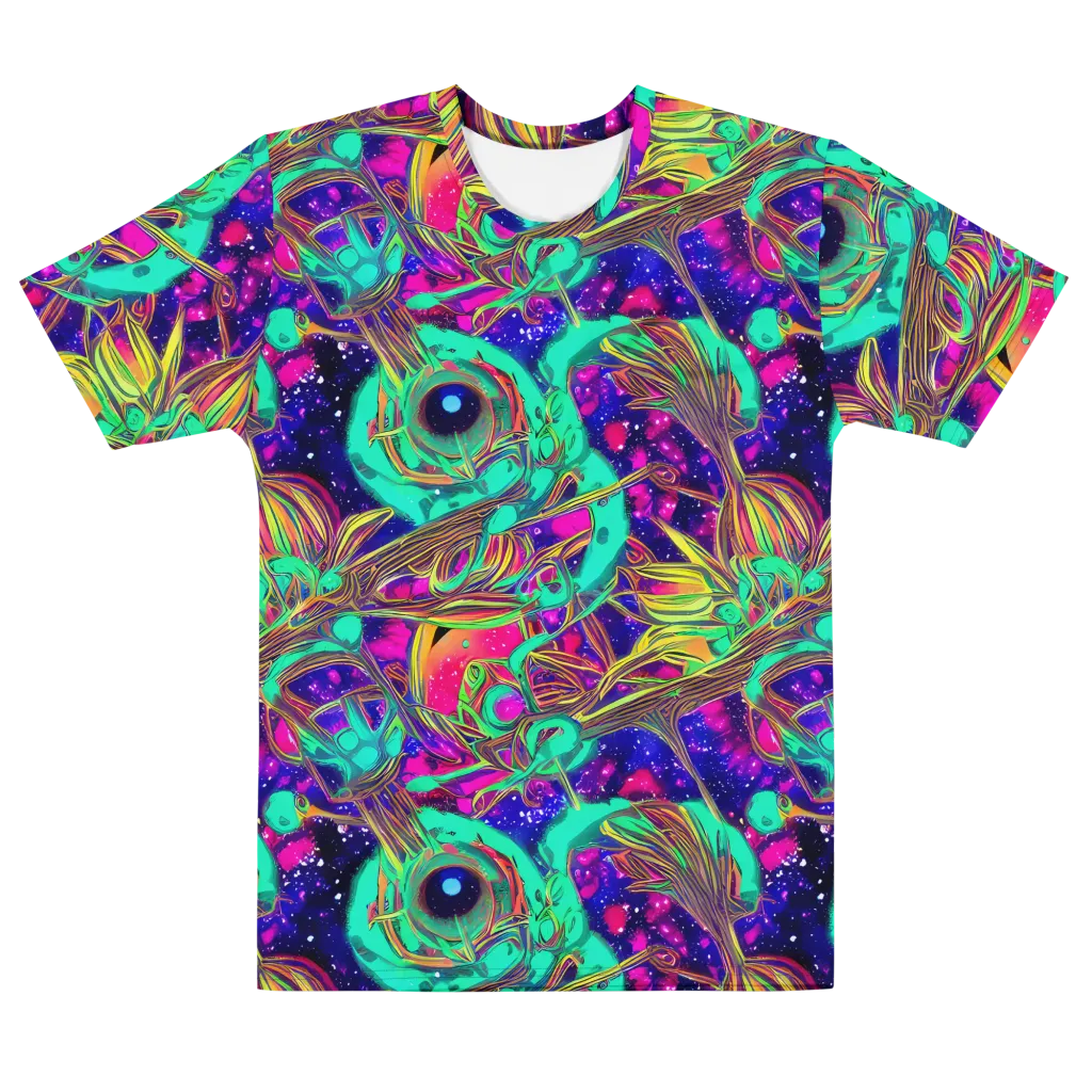 Neon Nebula Reef on Men's Cotton Crew Neck T-Shirt — Front