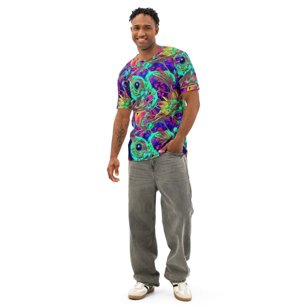 Neon Nebula Reef on Men's Cotton Crew Neck T-Shirt — Front