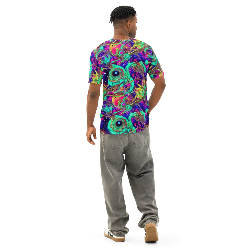 Neon Nebula Reef on Men's Cotton Crew Neck T-Shirt — Back