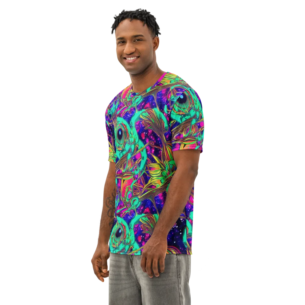 Neon Nebula Reef on Men's Cotton Crew Neck T-Shirt — Left Front