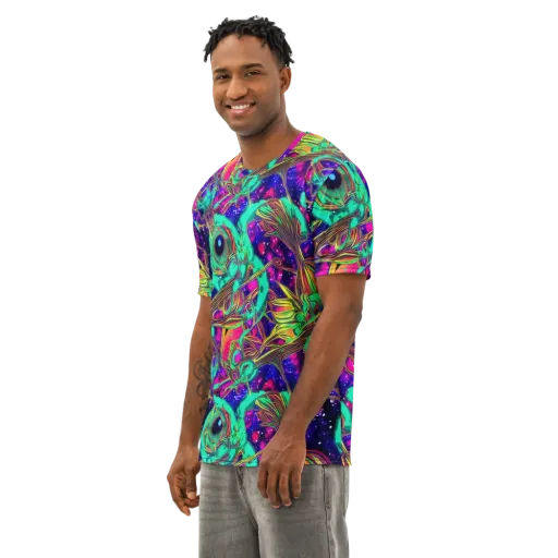 Neon Nebula Reef on a Men's Cotton Crew Neck T-Shirt