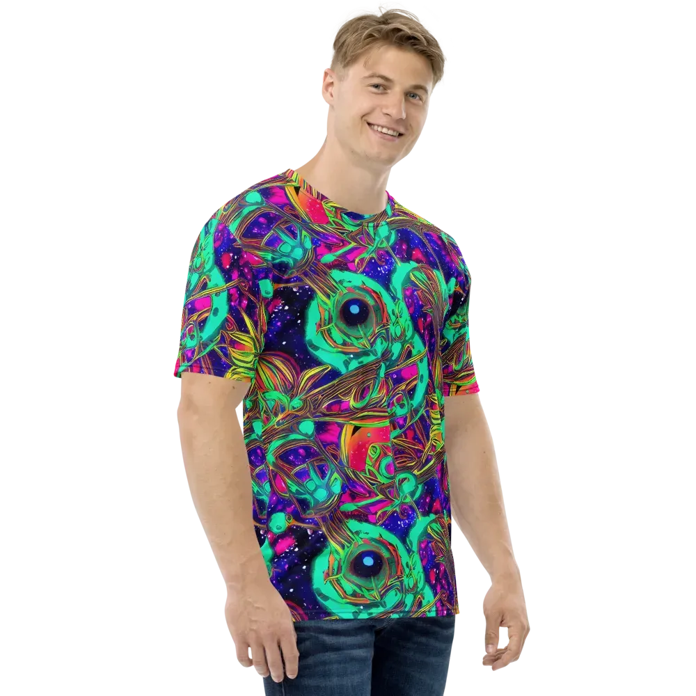 Neon Nebula Reef on Men's Crew Neck T-Shirt — Right