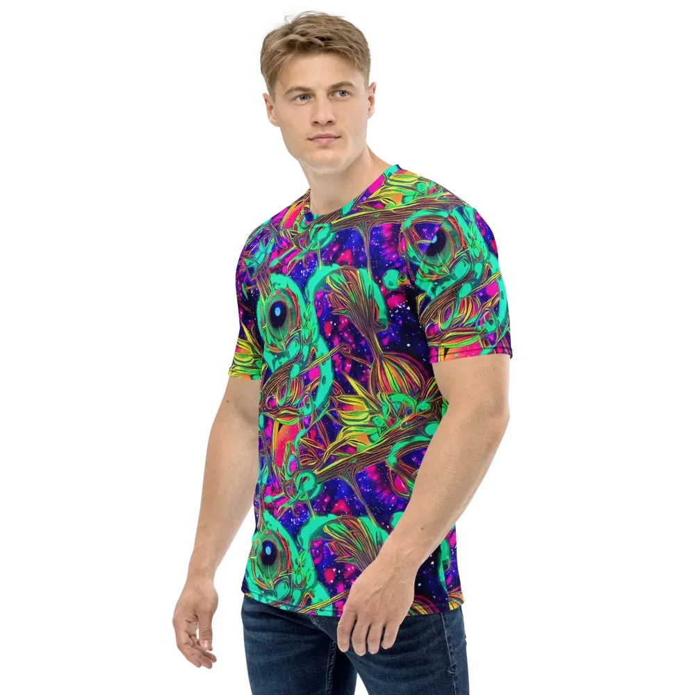 Neon Nebula Reef on Men's Crew Neck T-Shirt — Left