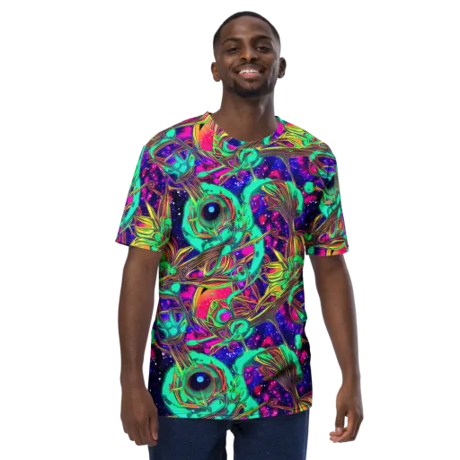 Neon Nebula Reef on a Men's Crew Neck T-Shirt