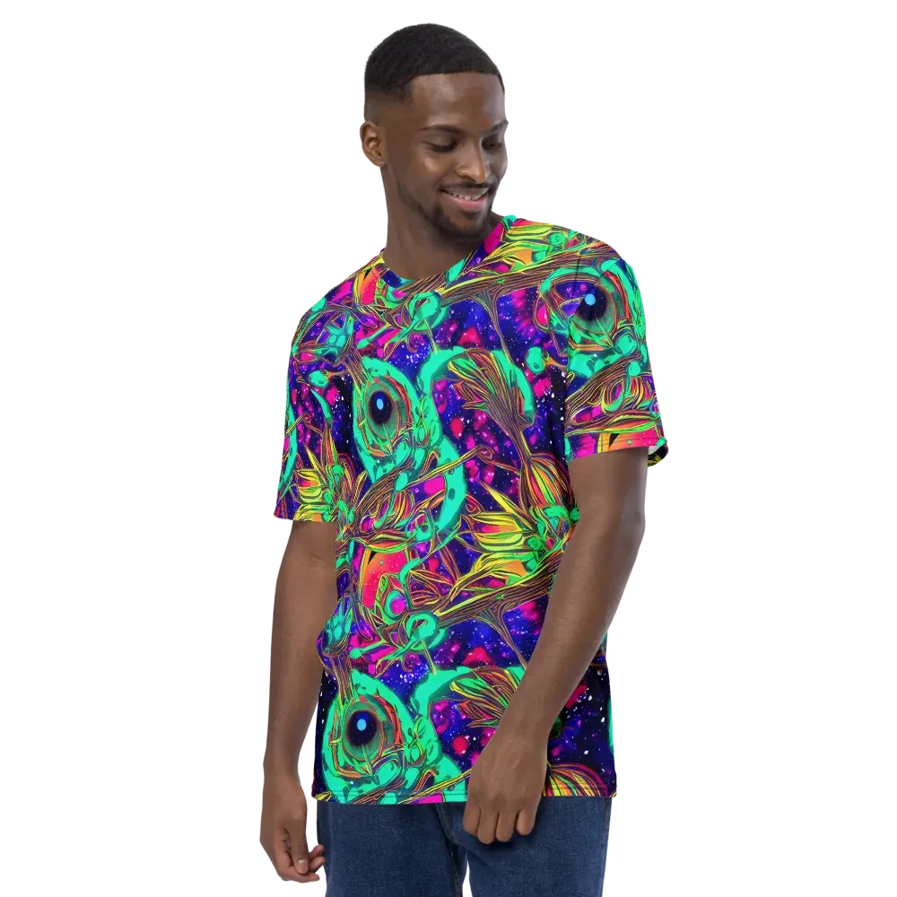 Neon Nebula Reef on Men's Crew Neck T-Shirt — Left
