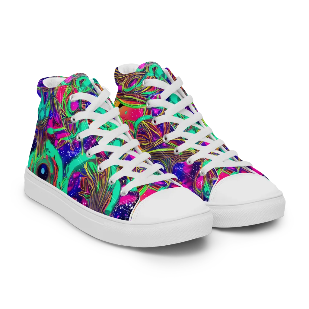 Neon Nebula Reef on Men's High Top Canvas Shoes — Right Front