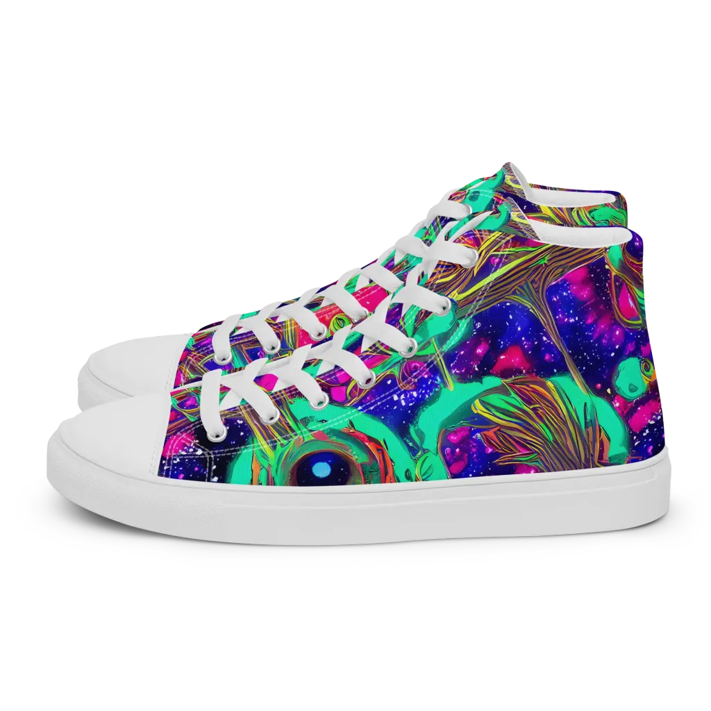 Neon Nebula Reef on Men's High Top Canvas Shoes — Left