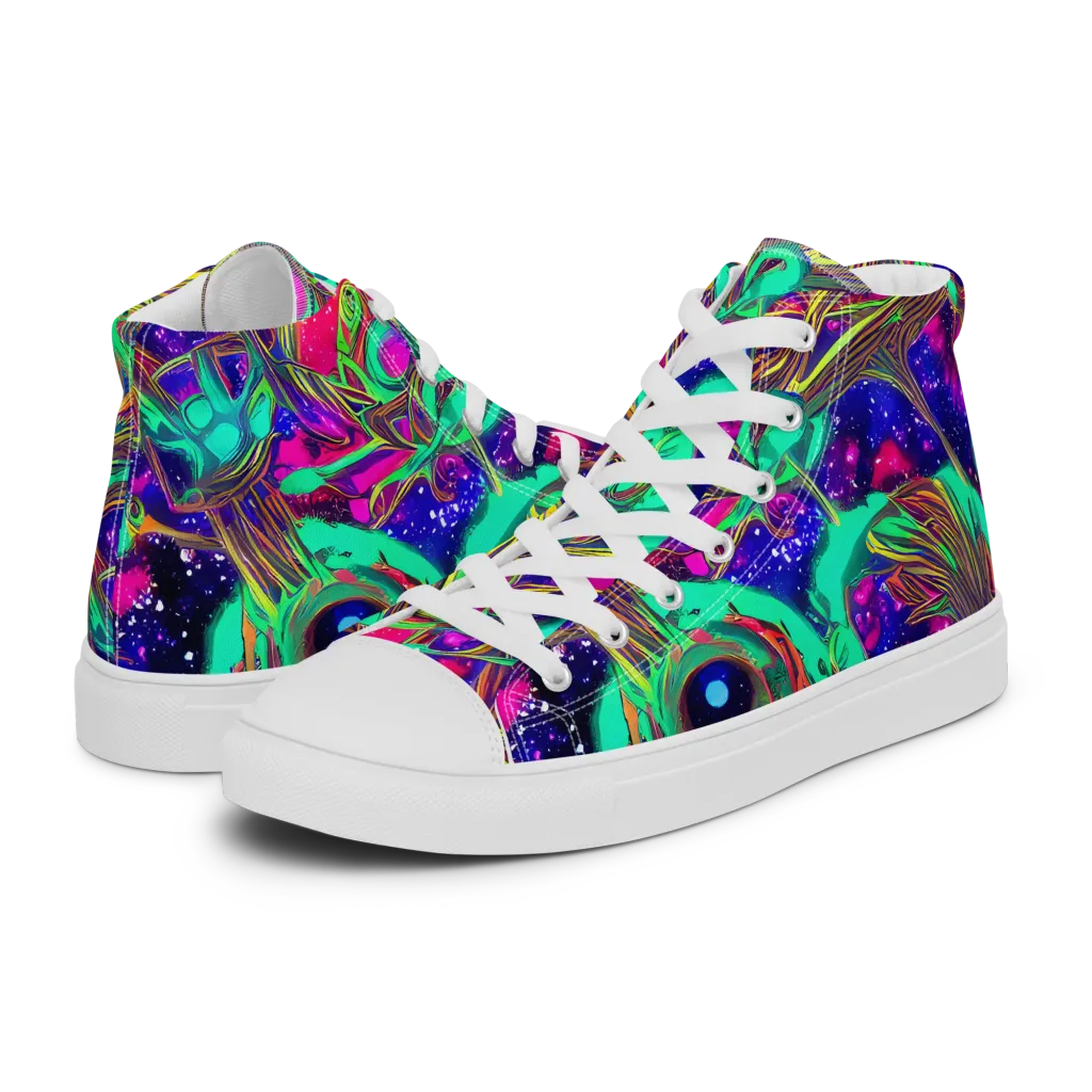 Neon Nebula Reef on Men's High Top Canvas Shoes — Left