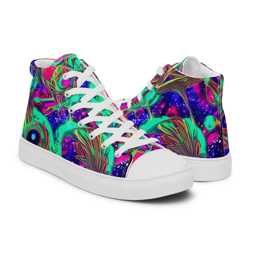 Neon Nebula Reef on Men's High Top Canvas Shoes — Right