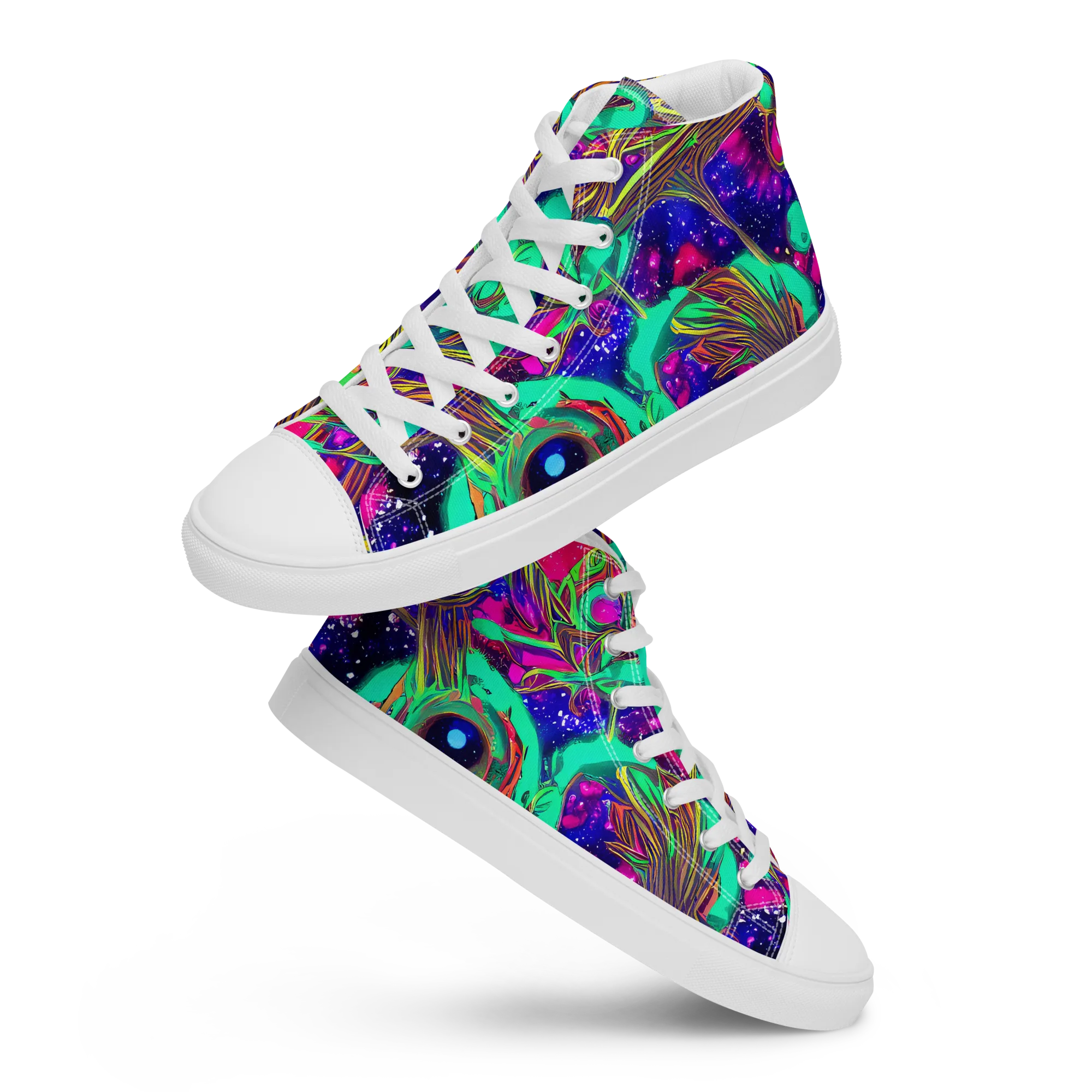 Neon Nebula Reef on Men's High Top Canvas Shoes — Front