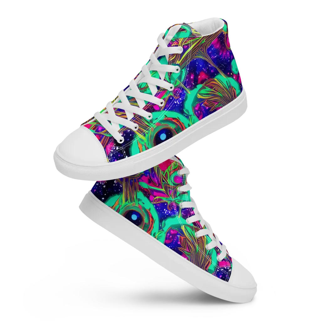 Neon Nebula Reef on Men's High Top Canvas Shoes — Front