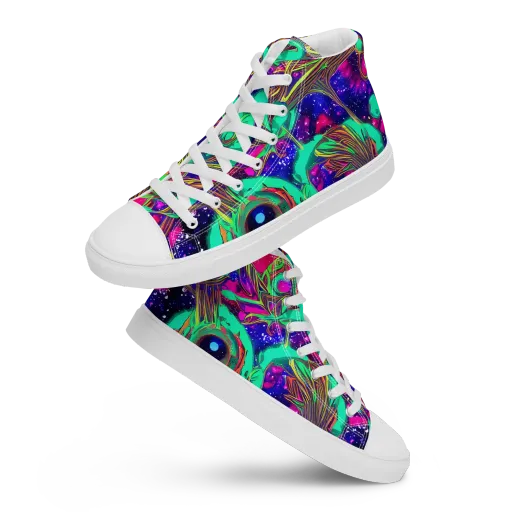 Neon Nebula Reef on a Men's High Top Canvas Shoes