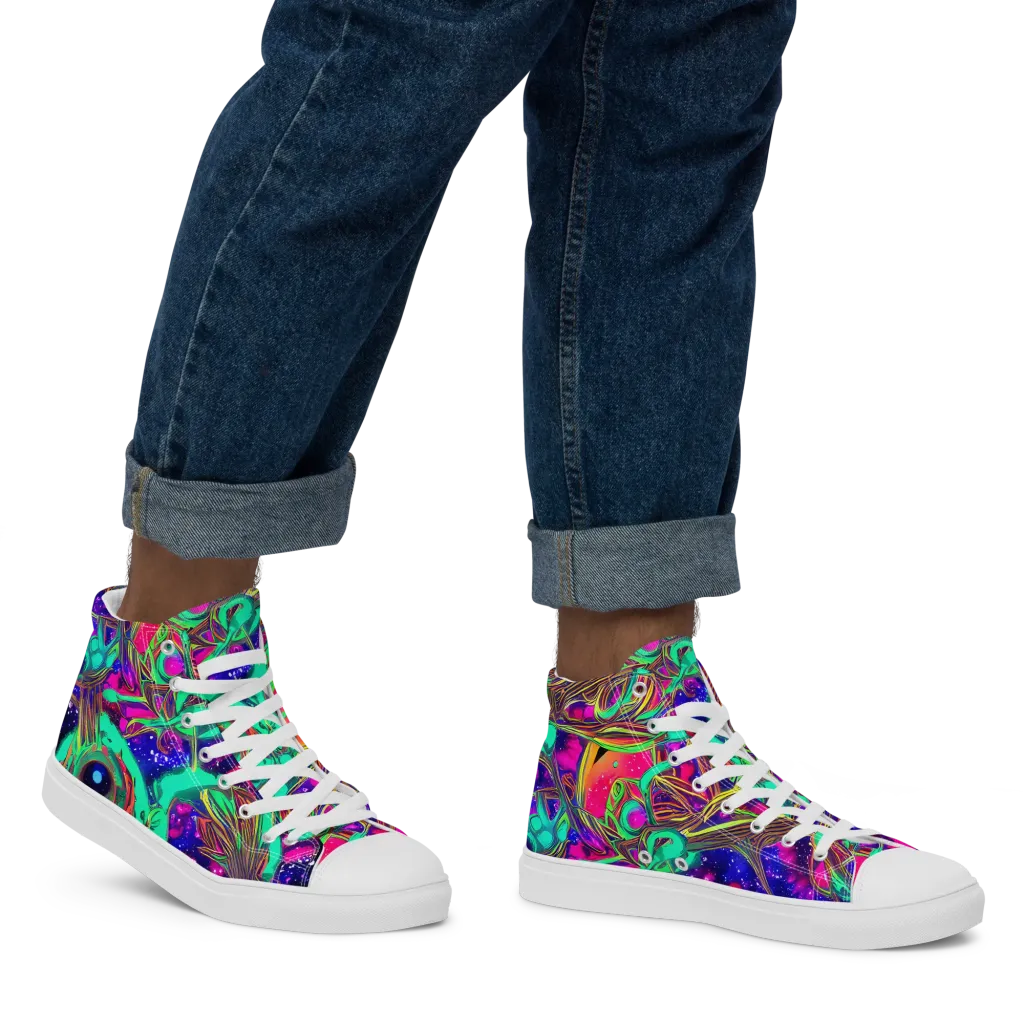Neon Nebula Reef on Men's High Top Canvas Shoes — Right