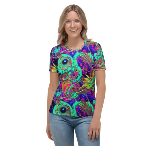 Neon Nebula Reef on a Women's Crew Neck T-Shirt