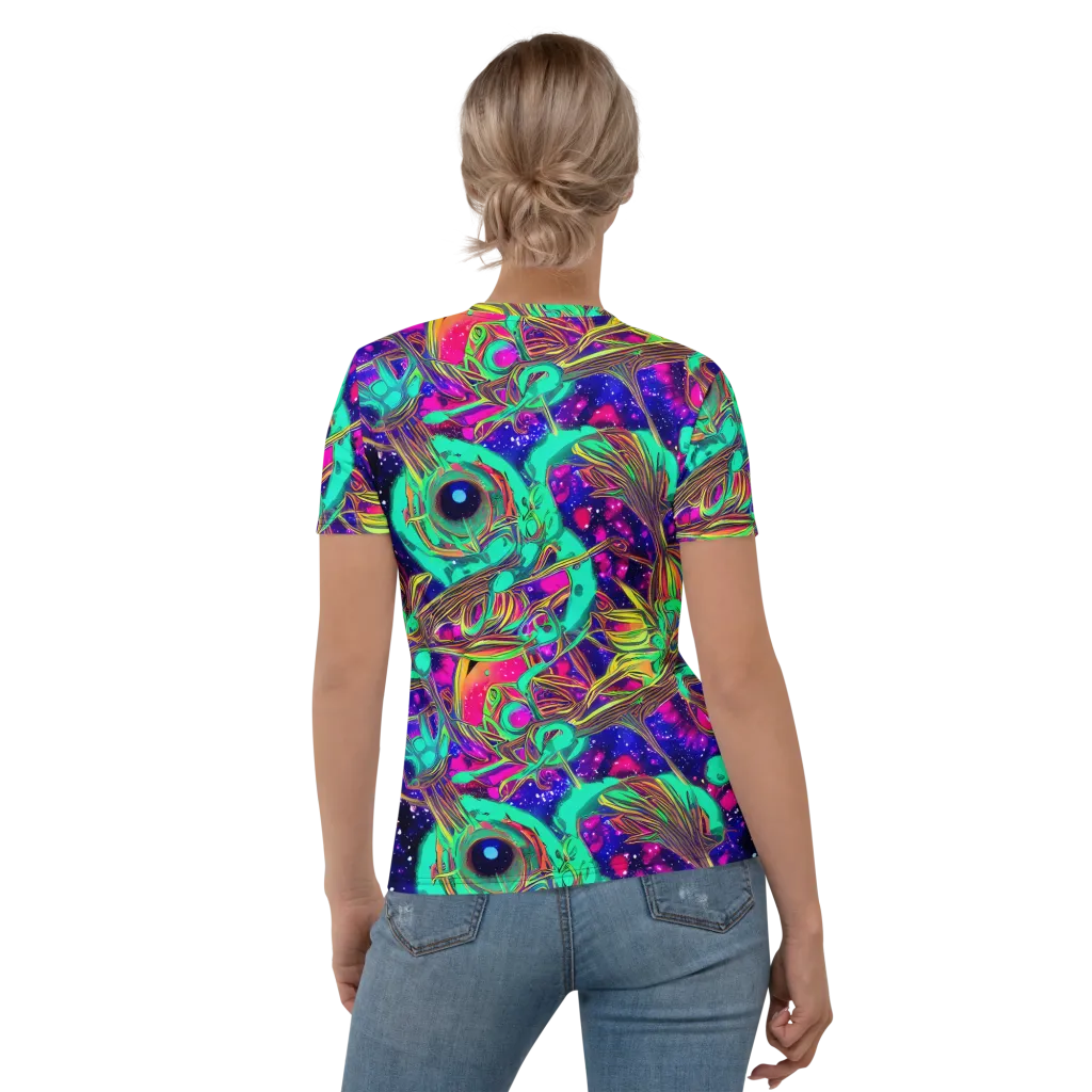 Neon Nebula Reef on Women's Crew Neck T-Shirt — Back