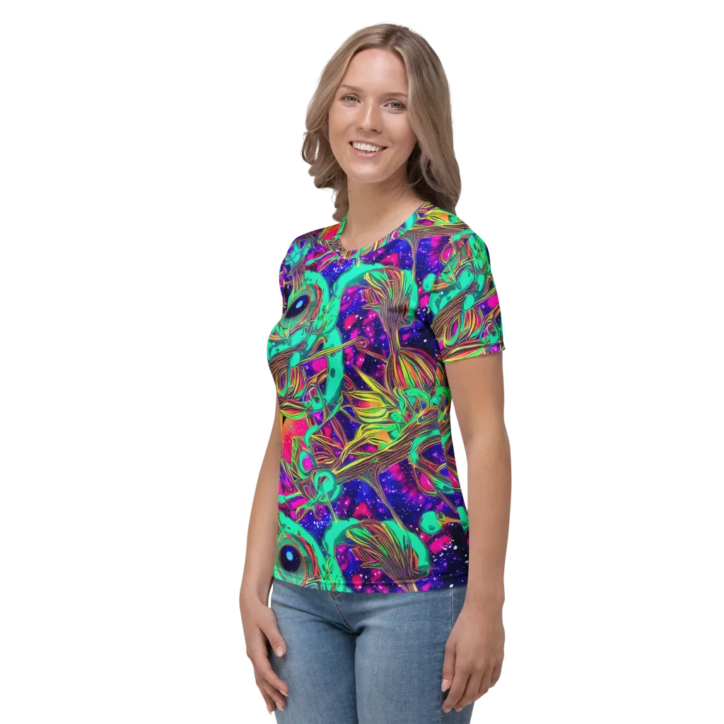 Neon Nebula Reef on Women's Crew Neck T-Shirt — Left