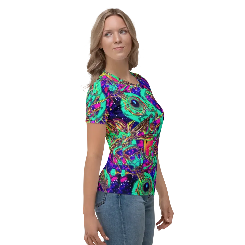 Neon Nebula Reef on Women's Crew Neck T-Shirt — Right