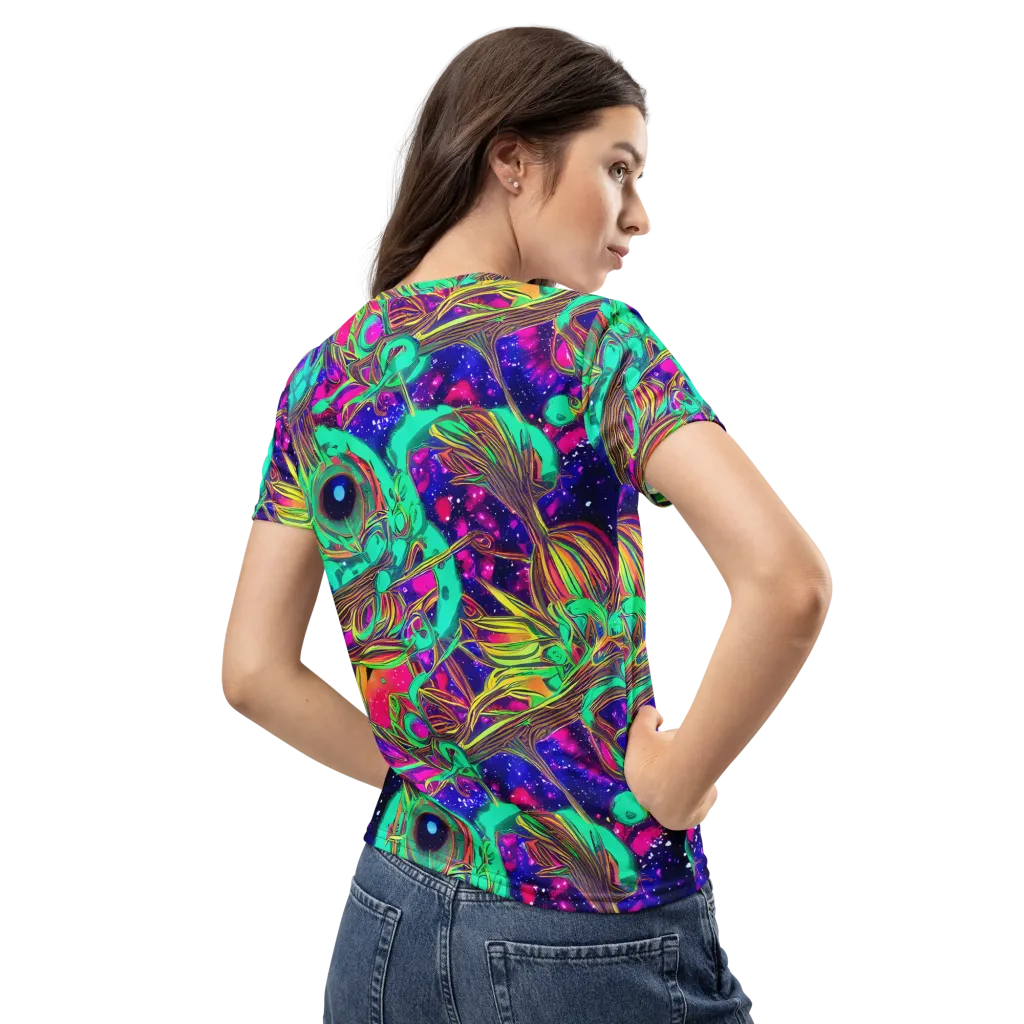 Neon Nebula Reef on Women's Crew Neck T-Shirt — Back