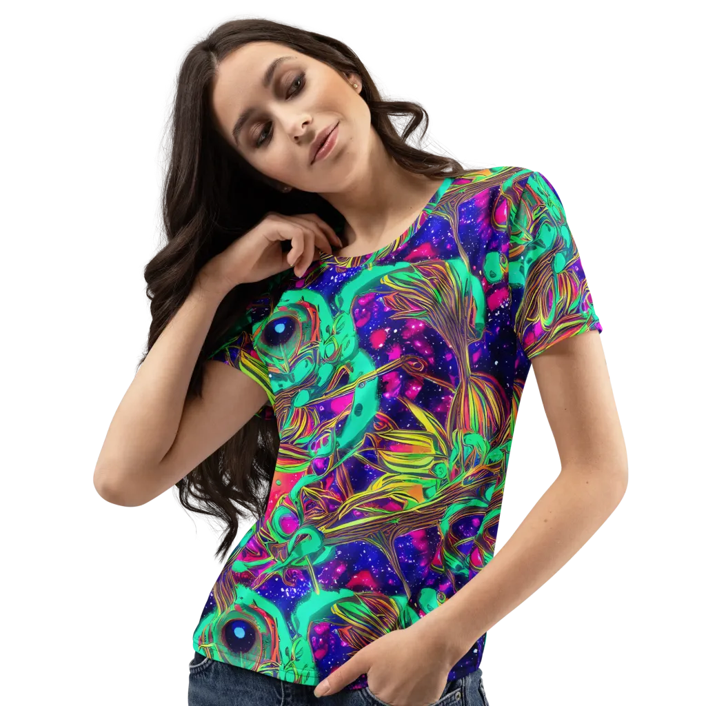 Neon Nebula Reef on Women's Crew Neck T-Shirt — Left Front
