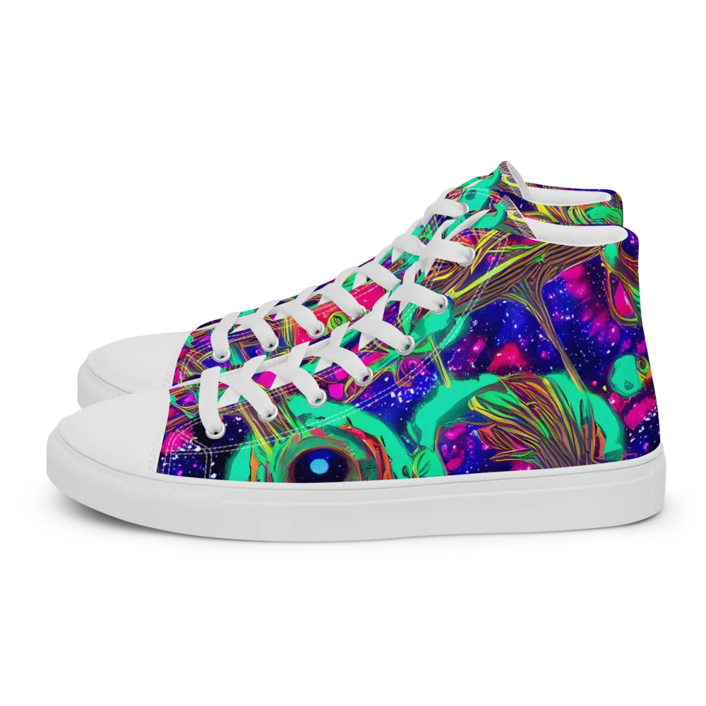 Neon Nebula Reef on Women's High Top Canvas Shoes — Left