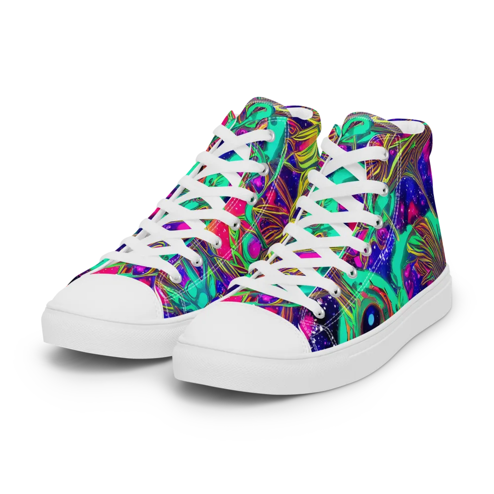 Neon Nebula Reef on Women's High Top Canvas Shoes — Left Front