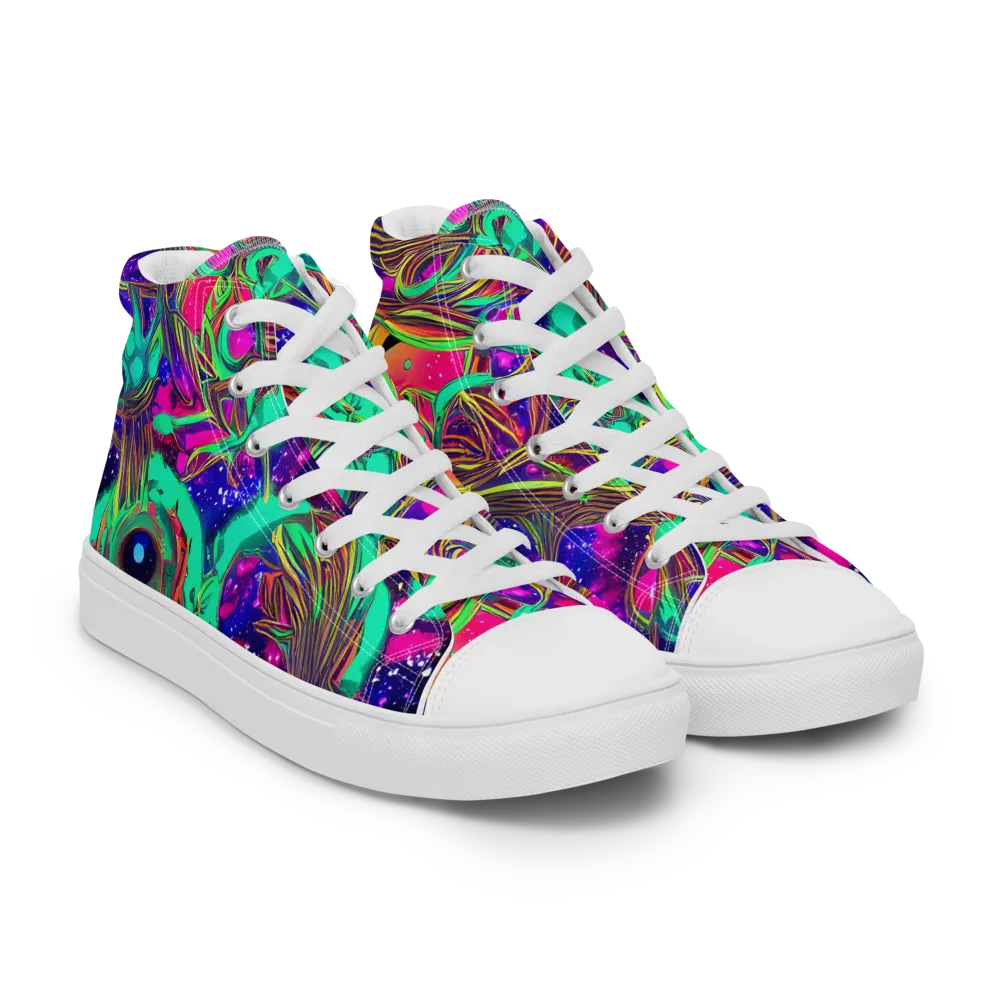 Neon Nebula Reef on Women's High Top Canvas Shoes — Right Front