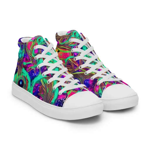 Neon Nebula Reef on a Women's High Top Canvas Shoes