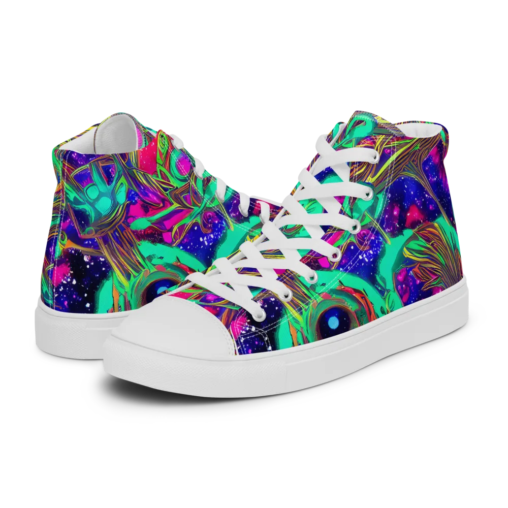 Neon Nebula Reef on Women's High Top Canvas Shoes — Left