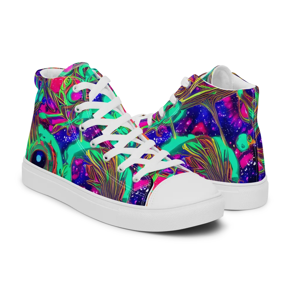Neon Nebula Reef on Women's High Top Canvas Shoes — Right