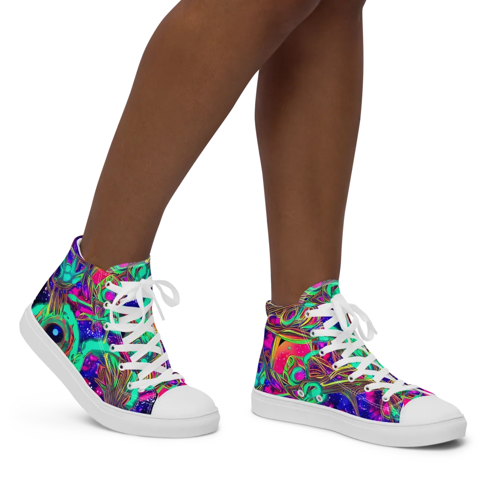 Neon Nebula Reef on Women's High Top Canvas Shoes — Right