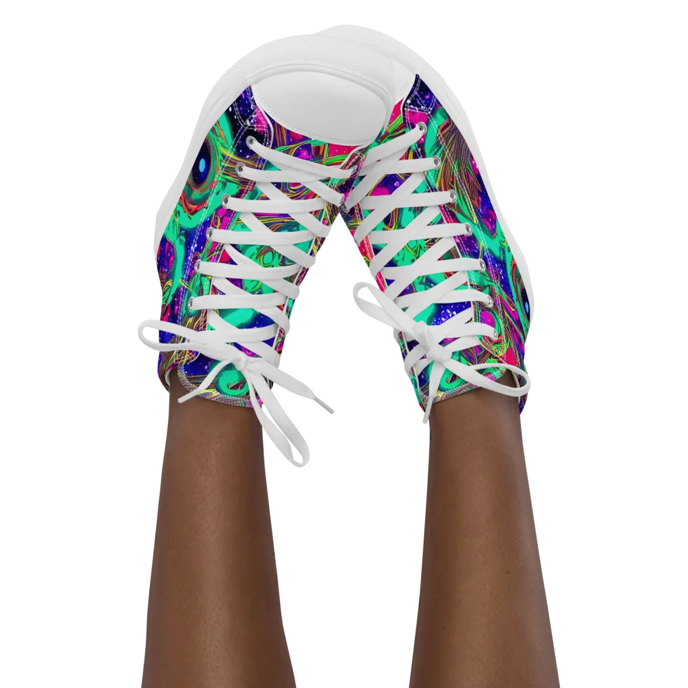 Neon Nebula Reef on Women's High Top Canvas Shoes — Front
