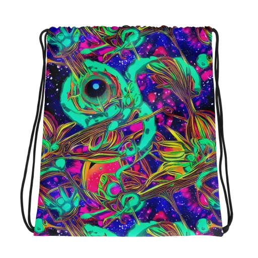 Neon Nebula Reef on a Drawstring Bag