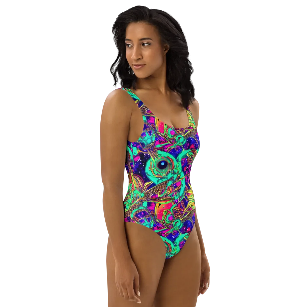 Neon Nebula Reef on One-Piece Swimsuit — Right