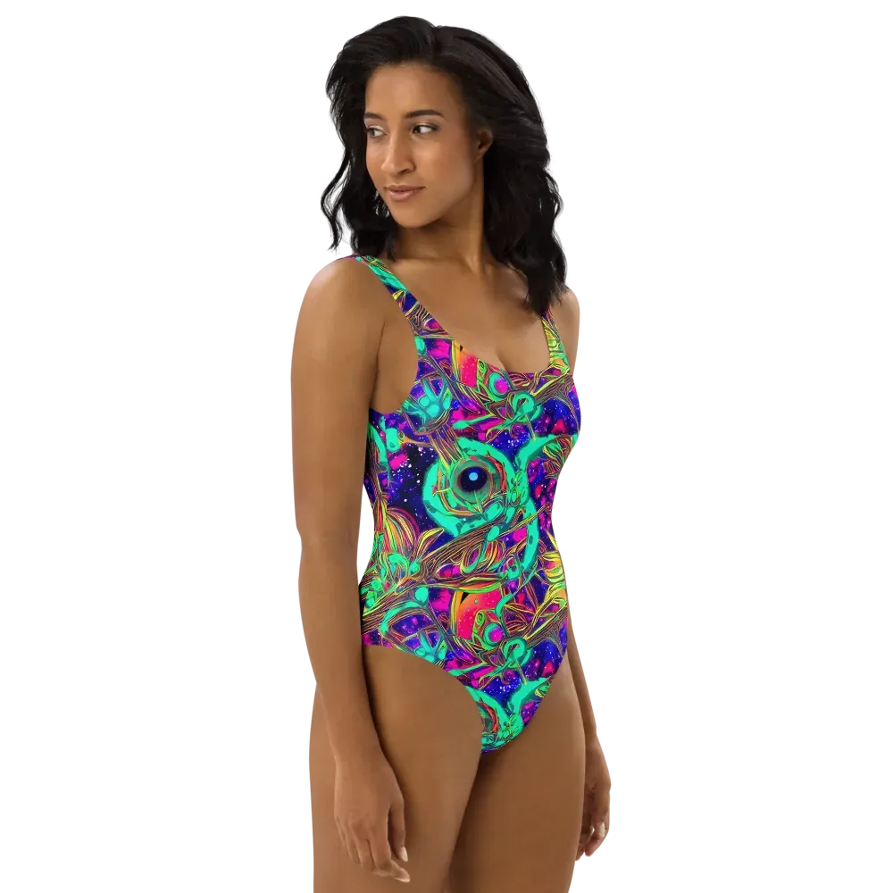 Neon Nebula Reef on One-Piece Swimsuit — Right