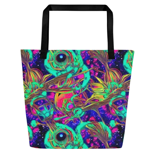 Neon Nebula Reef on a Large Tote Bag W/ Pocket