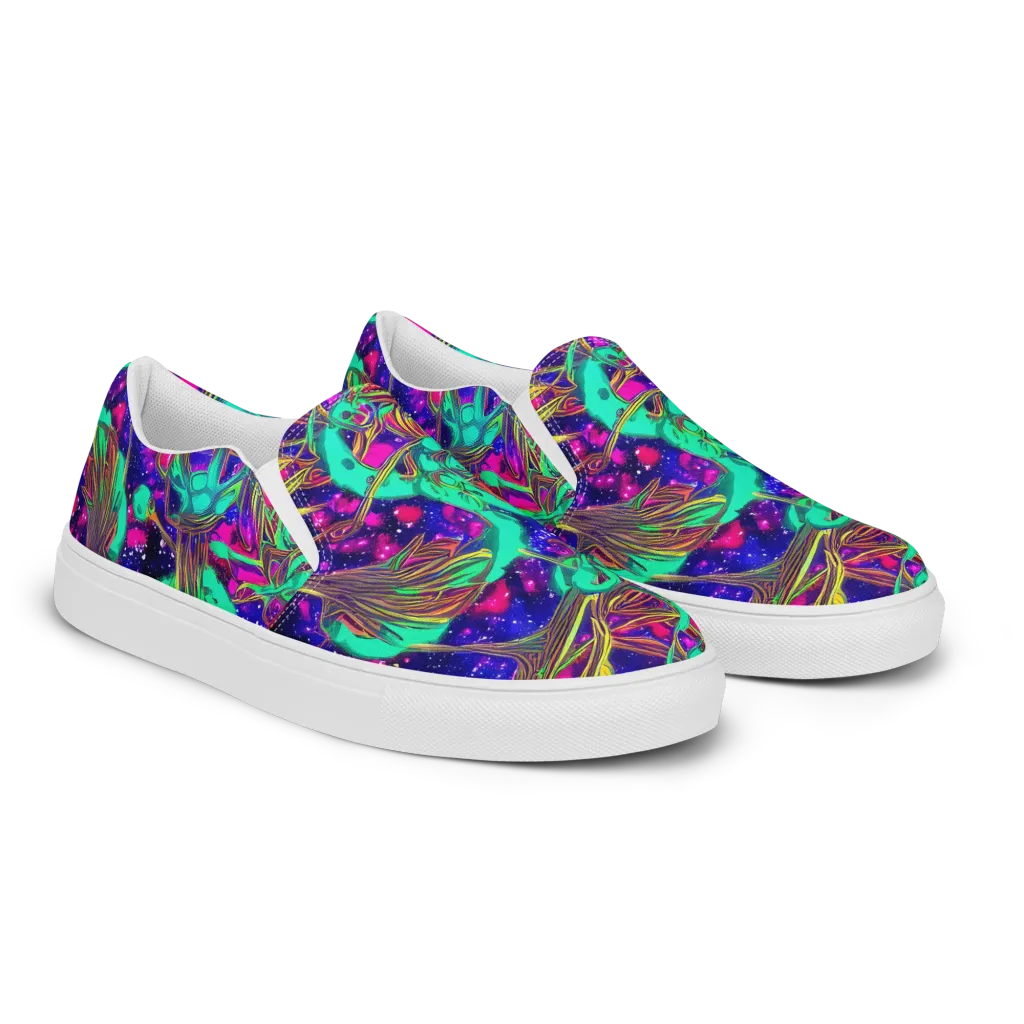 Neon Nebula Reef on Women's Slip-On Canvas Shoes — Right Front
