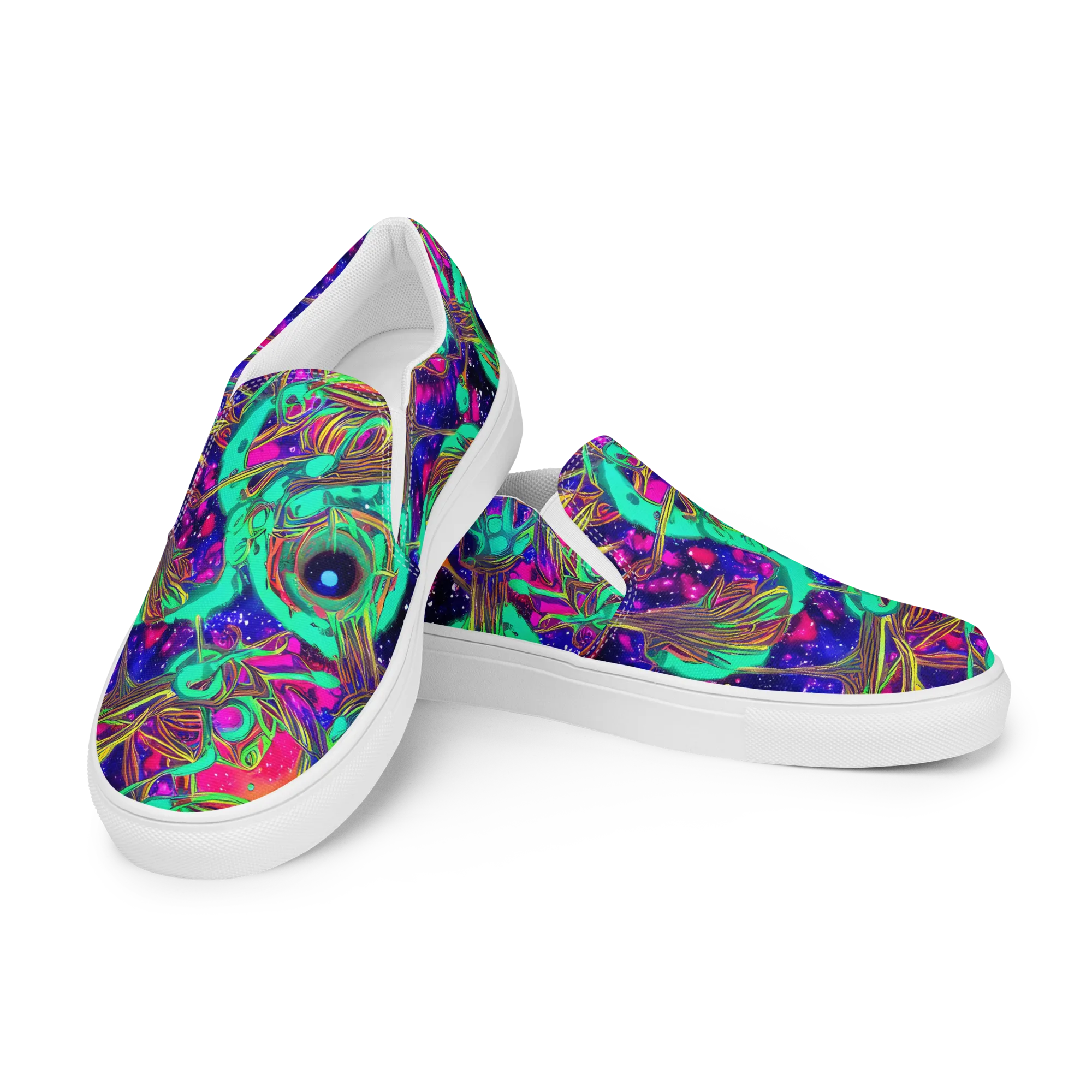 Neon Nebula Reef on Women's Slip-On Canvas Shoes — Left Front