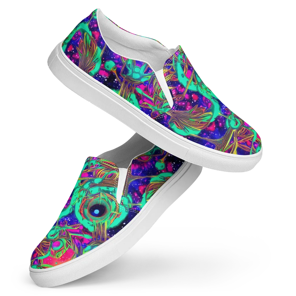 Neon Nebula Reef on Women's Slip-On Canvas Shoes — Front