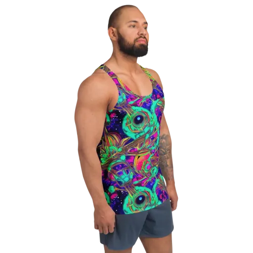 Neon Nebula Reef on a Men's Tank Top