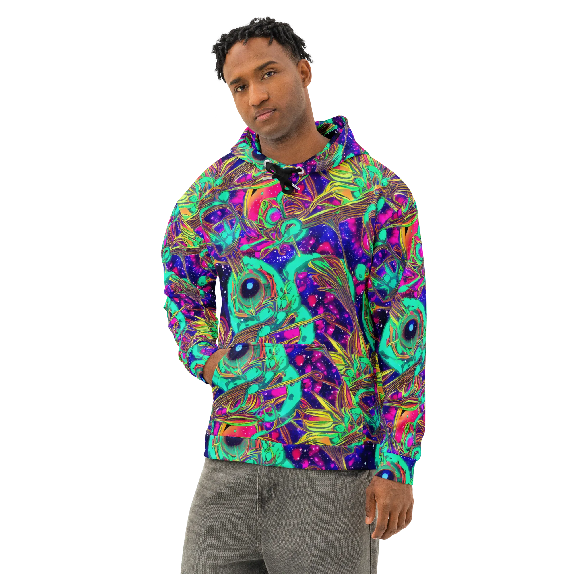 Neon Nebula Reef on Cotton Hoodie — Left Front