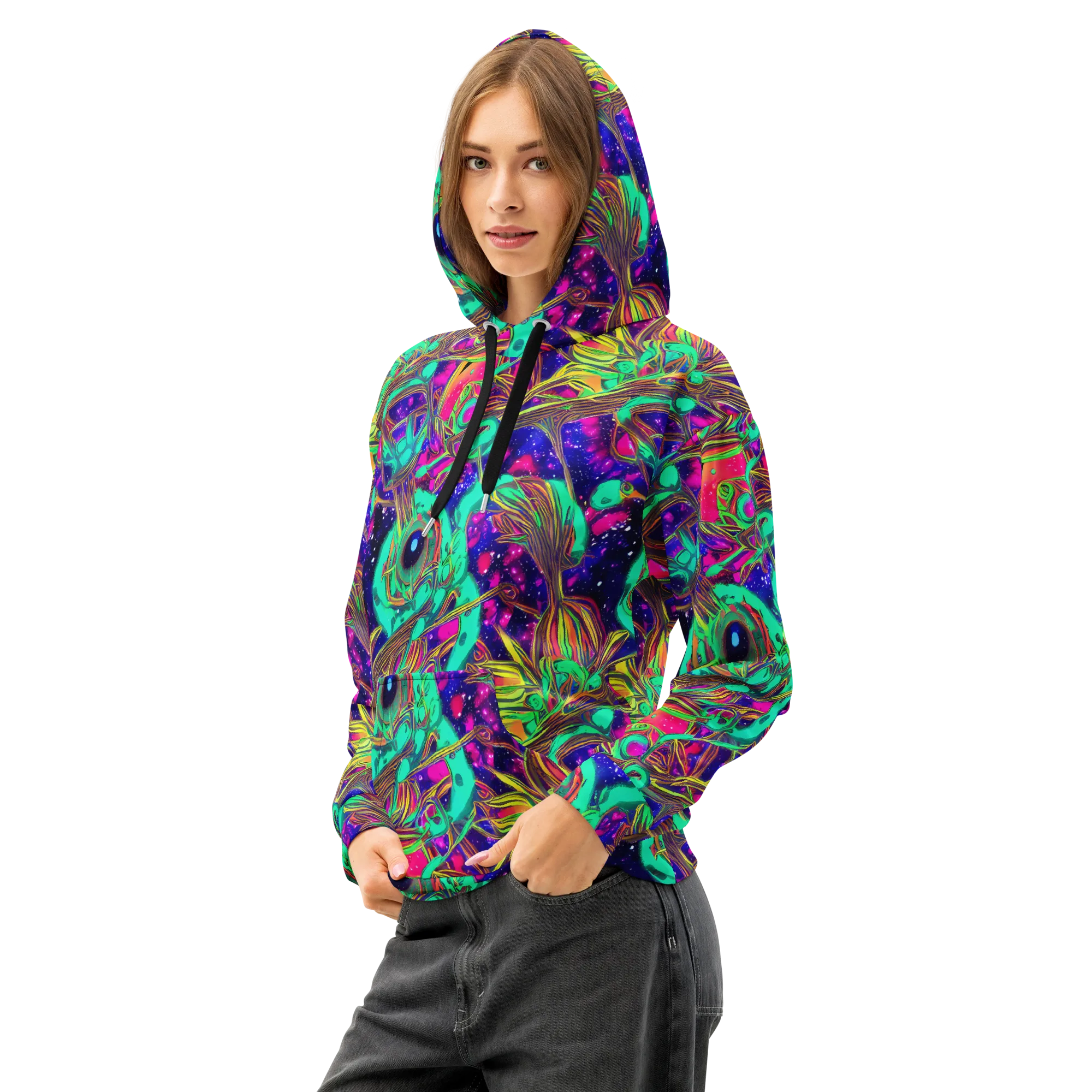 Neon Nebula Reef on Cotton Hoodie — Left Front