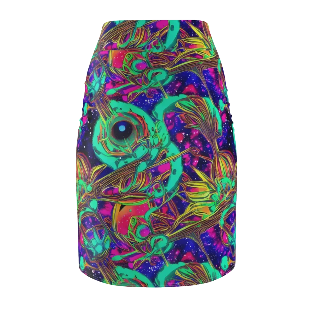 Neon Nebula Reef on Pencil Skirt — Back
