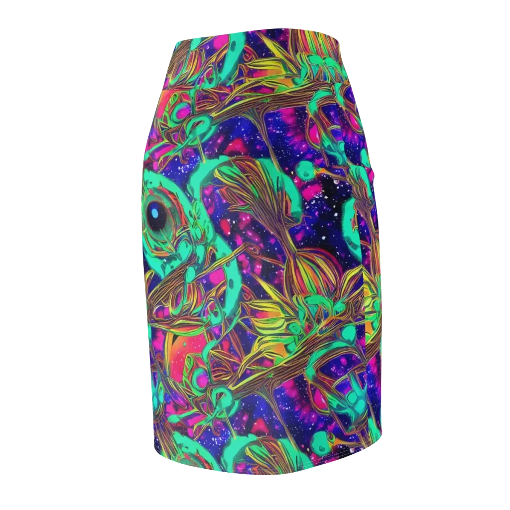 Neon Nebula Reef on Pencil Skirt — Back Side