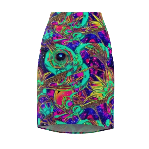 Neon Nebula Reef on a Pencil Skirt