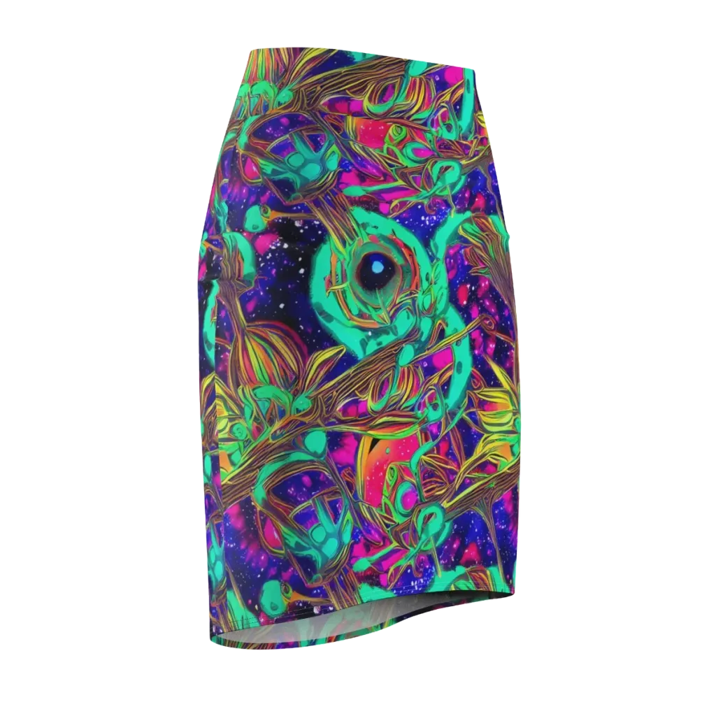 Neon Nebula Reef on Pencil Skirt — Front Side