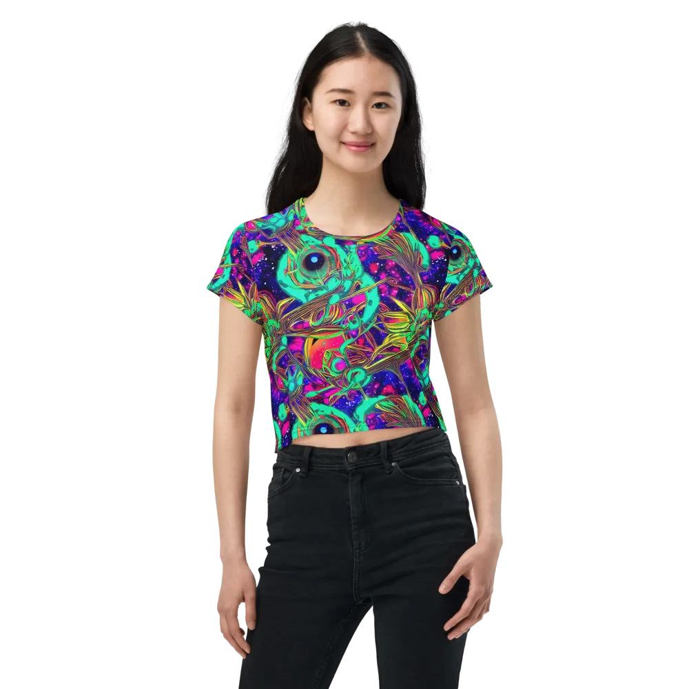 Neon Nebula Reef on Crop Tee — Front