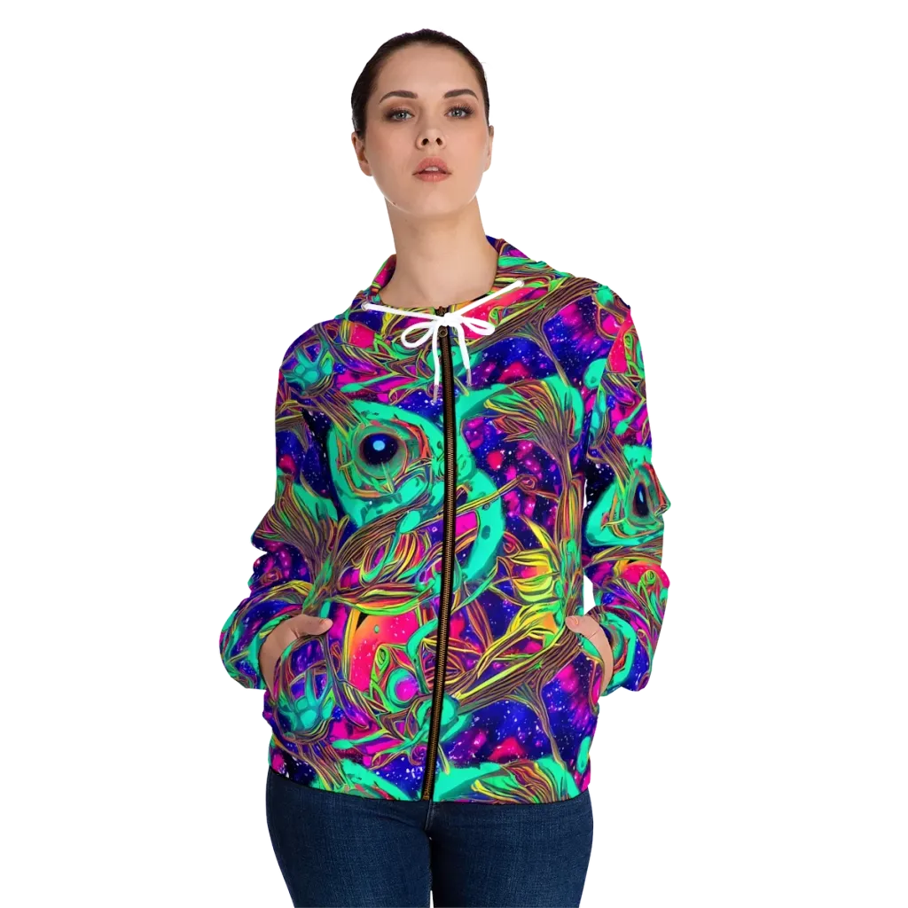 Neon Nebula Reef on Women's Full-Zip Hoodie — Front On Person