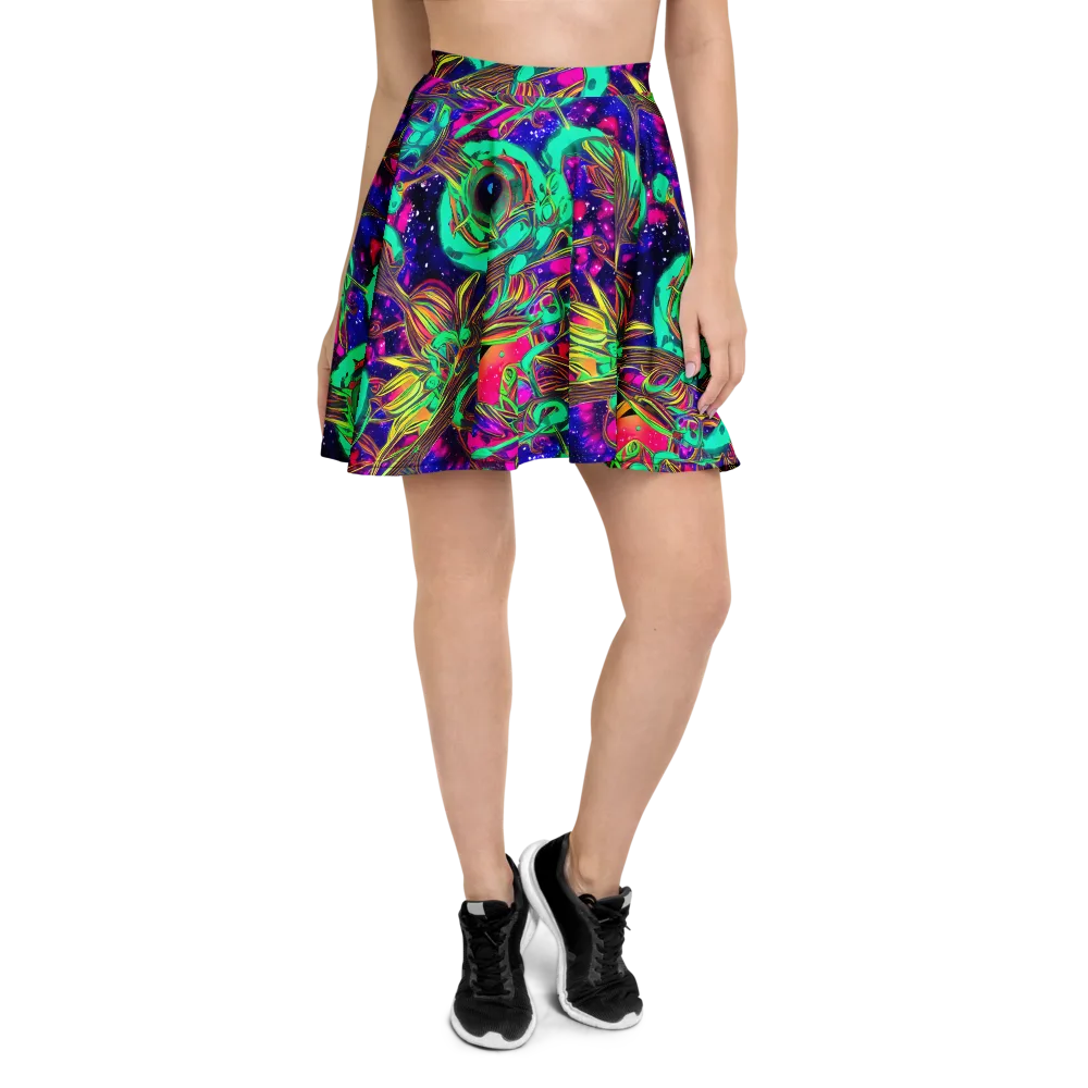 Neon Nebula Reef on Skater Skirt — Front
